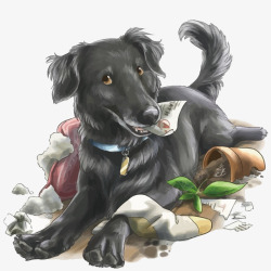 黑色拉布拉多犬卡通小狗矢量图高清图片