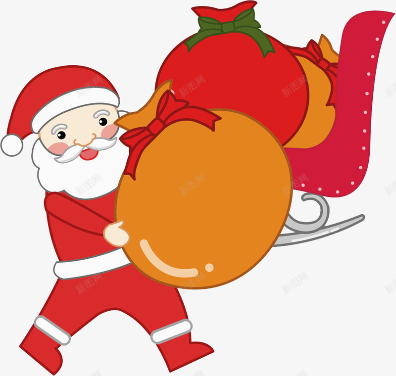 手绘抱着福袋的圣诞老人png免抠素材_新图网 https://ixintu.com 圣诞老人 橘色的 红色的 送礼物 雪橇 高兴地