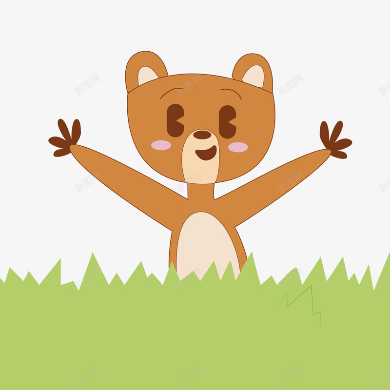 绿色草地上的小熊png免抠素材_新图网 https://ixintu.com 卡通动物 卡通小熊 绿色草地 背景装饰