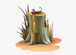 卡通手绘蝎子树桩素材
