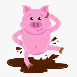玩泥巴可爱小猪在泥巴里玩挂历海报矢量图高清图片