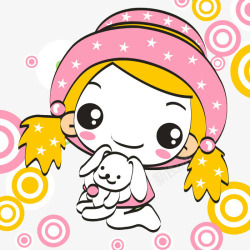 金发小女孩卡通手绘粉色金发小女孩高清图片