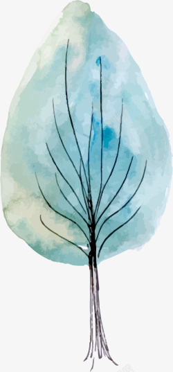 春天手绘蓝色大树素材