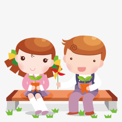 坐在凳子上拿盆栽的情侣矢量图素材