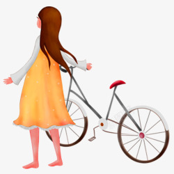 骑自行车背影小女孩骑自行车踏青高清图片