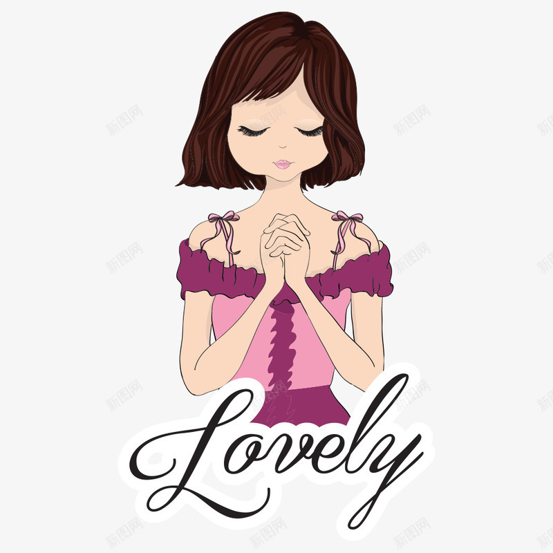 祈祷少女png免抠素材_新图网 https://ixintu.com 卡通人物 可爱 女孩 少女 插画 祈祷