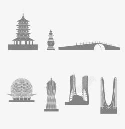 杭州地标创意手绘旅游杭州地标图高清图片