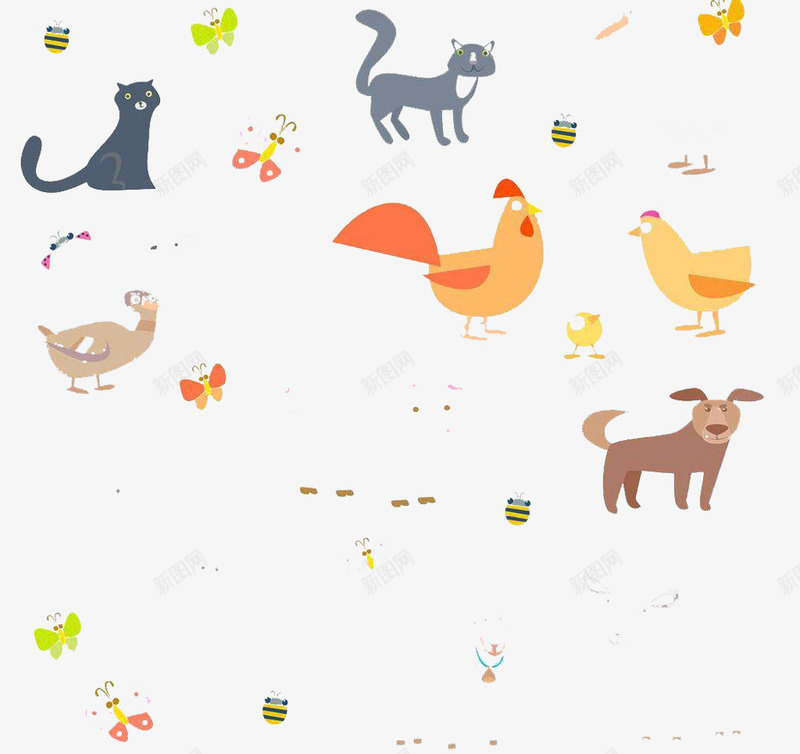 小鸡的朋友png免抠素材_新图网 https://ixintu.com 动物 卡通 小狗 小猫 小鸡 小鸭 插画