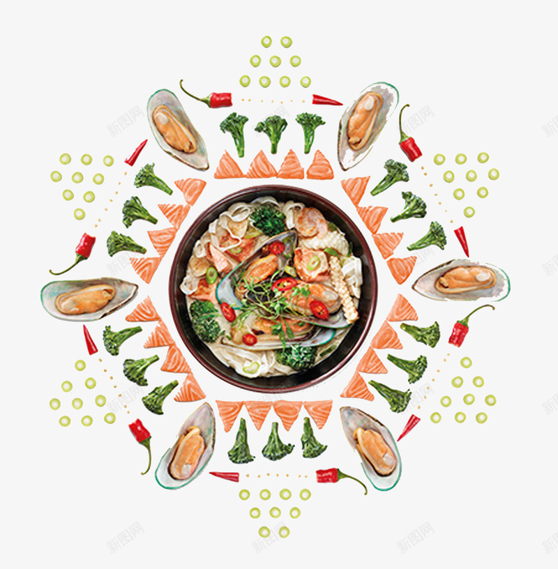 食物的六角艺术png免抠素材_新图网 https://ixintu.com 三文鱼 六角 单页 海鲜 艺术 蔬菜 装饰 西兰花 辣椒 食物