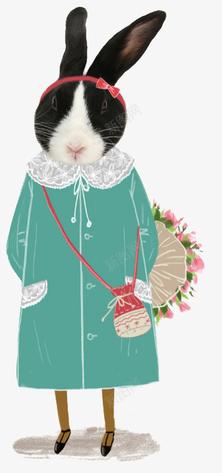 黑耳兔的装束png免抠素材_新图网 https://ixintu.com 兔子 创新 单页 发箍 可爱 大衣 拟人 背包