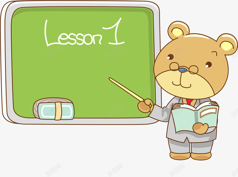 讲课的小熊png免抠素材_新图网 https://ixintu.com 卡通 可爱的 小熊 绿色的 老师 讲台 讲课