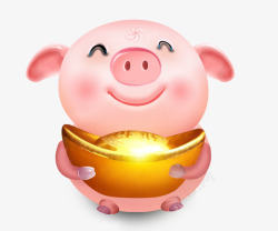 抱着猪手绘可爱的猪抱着金元宝高清图片