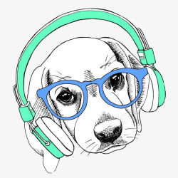 带耳机带着眼镜的小狗高清图片