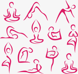 线条瑜伽姿势矢量手绘瑜伽人物图标高清图片
