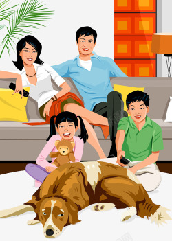插图一家人与小狗素材