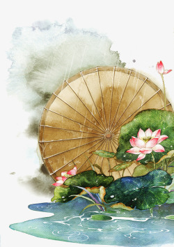 雨伞下雨植物插画高清图片