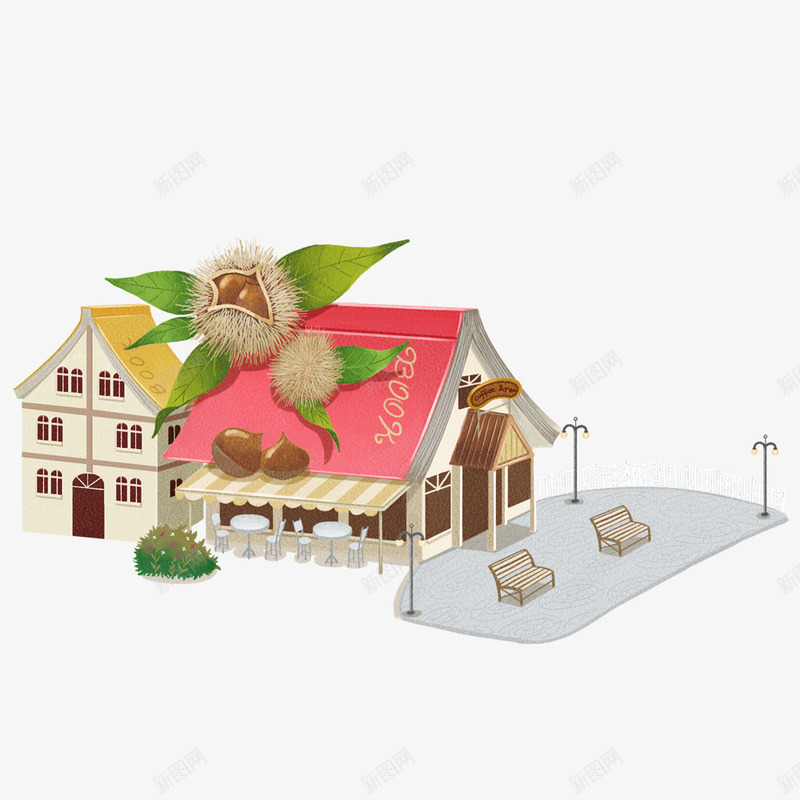 板栗房子png免抠素材_新图网 https://ixintu.com 卡通 坚果 房子 手绘 板栗 棕色 简图 粉色