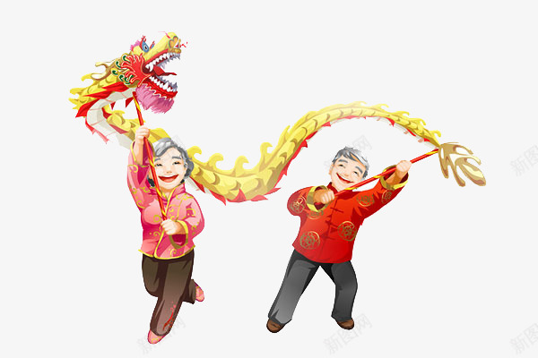 卡通老人跳舞舞狮子png免抠素材_新图网 https://ixintu.com 中国风 免扣老人跳舞 卡通 老人跳舞 舞狮子 舞蹈的老人家