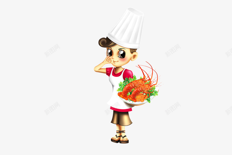 厨师psd免抠素材_新图网 https://ixintu.com 卡通图片 厨师 海鲜 龙虾