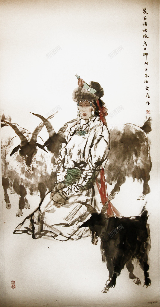 藏族少女牧羊png免抠素材_新图网 https://ixintu.com 写意 国画 少女 藏族 藏民