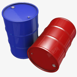 两个桶蓝红两个大桶装机油桶高清图片