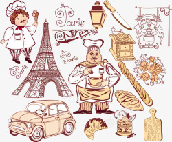 巴黎蛋糕卡通法国巴黎厨师矢量图高清图片