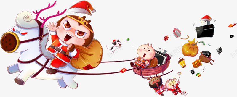 圣诞老人骑鹿的圣诞老人礼物车png免抠素材_新图网 https://ixintu.com 圣诞老人 礼物