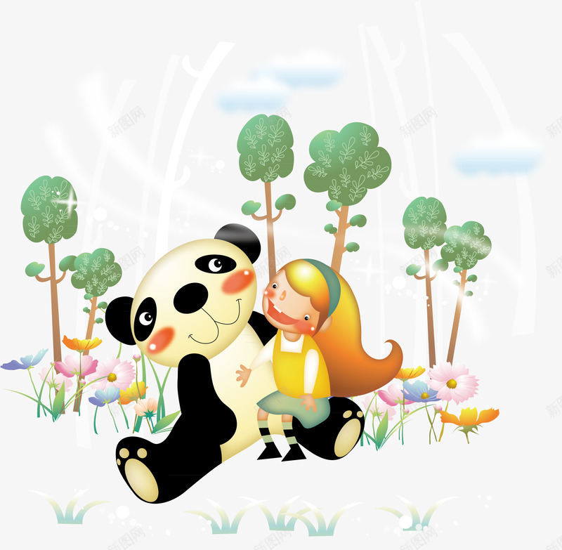 大熊猫和小女孩png免抠素材_新图网 https://ixintu.com 卡通 大熊猫 小女孩 树林