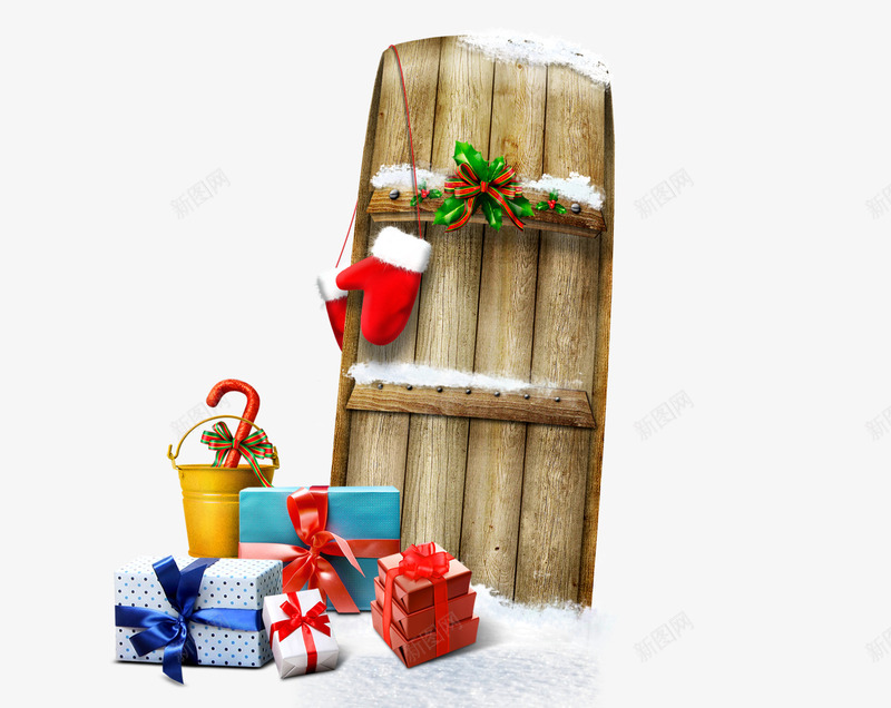 门口的礼物png免抠素材_新图网 https://ixintu.com 产品实物 包装 圣诞节 手套 礼物 礼盒 节日 门 门板