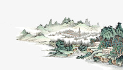 山水水彩画中国山水画高清图片