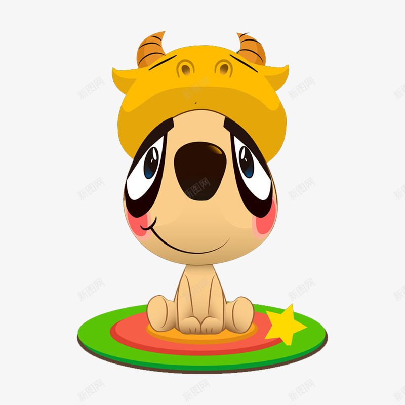 戴牛图帽子的小狗png免抠素材_新图网 https://ixintu.com 创意 动物 卡通 可爱的 小狗 牛头帽子 简图