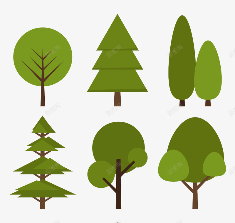 扁平的绿化树种png免抠素材_新图网 https://ixintu.com 卡通树木 树木 绿化树木