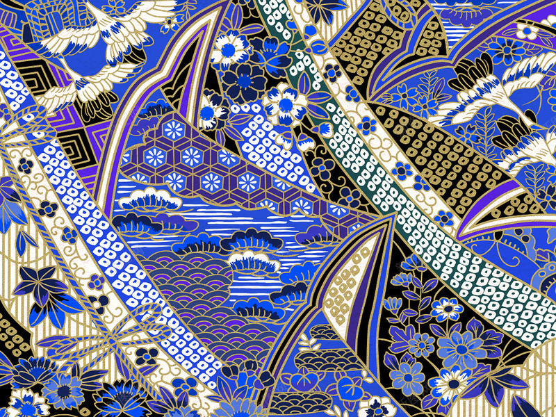 蓝色日式古典花纹图案png免抠素材_新图网 https://ixintu.com 卡通花朵 日式花朵图案 植物花朵 花卉