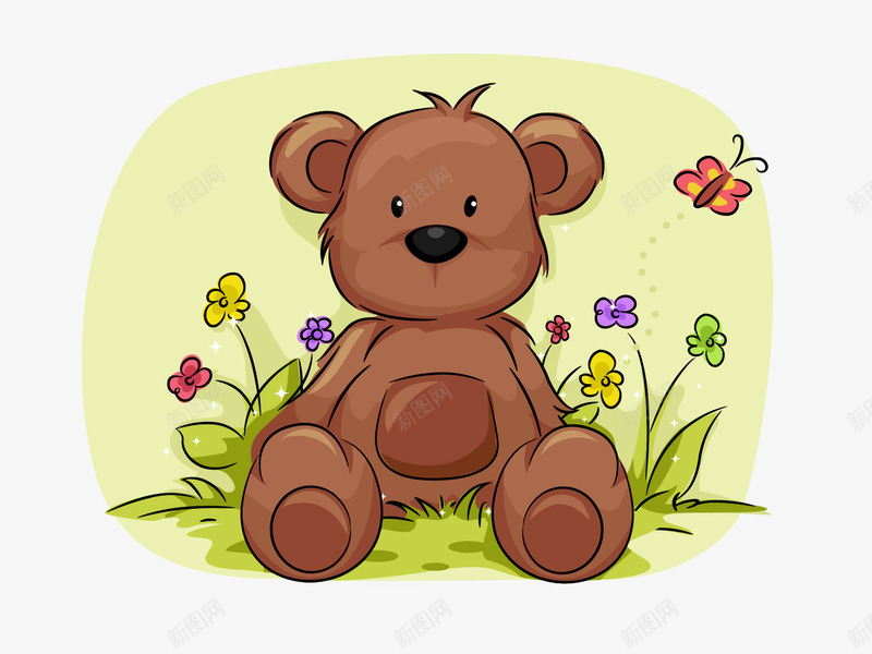卡通坐在草丛的熊png免抠素材_新图网 https://ixintu.com 动物矢量 卡通动物 卡通小熊 手绘小熊