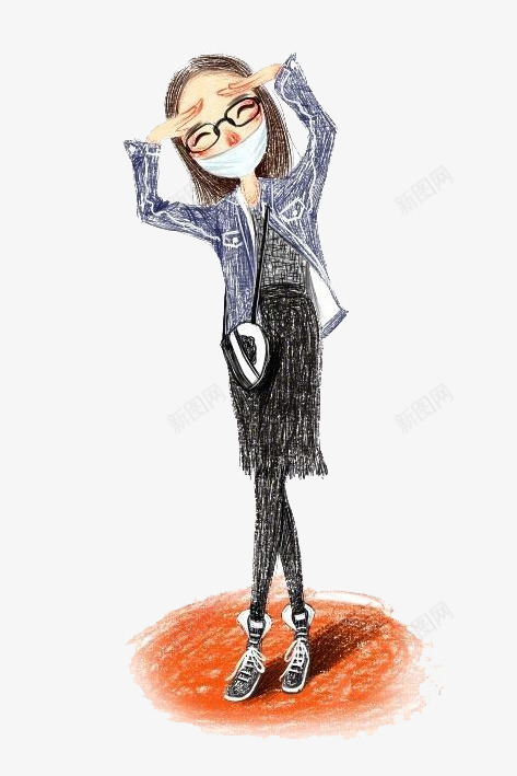 卡通女孩png免抠素材_新图网 https://ixintu.com 卡通 口罩 女孩 手绘 水彩 眼镜 蜡笔 装饰 长发