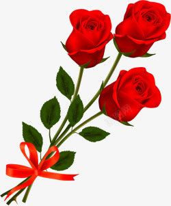 三支红玫瑰手绘素材
