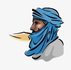 带头上毛巾阿拉伯人戴蓝色头巾高清图片