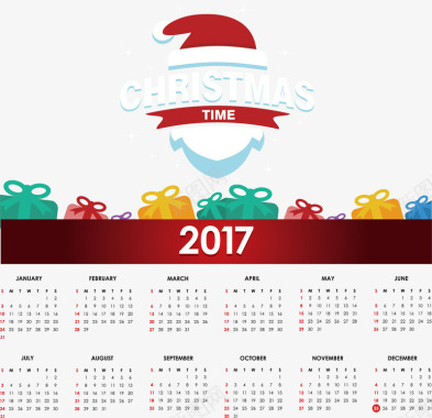 手绘圣诞节2017年日历矢量图图标图标
