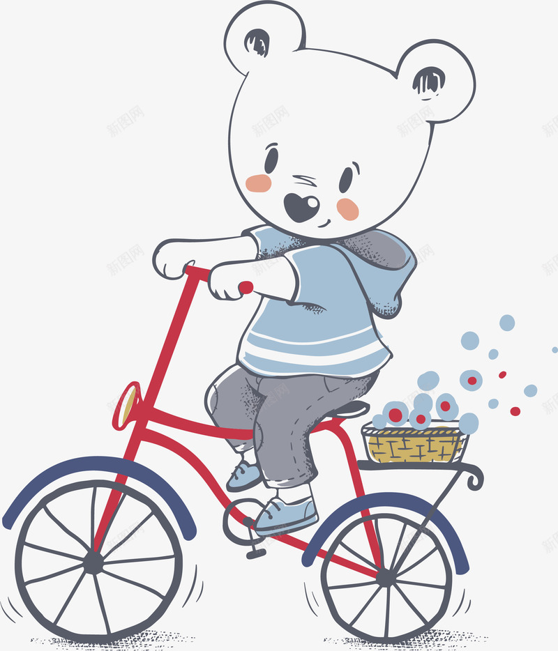 小熊骑自行车png免抠素材_新图网 https://ixintu.com 卡通 小熊 手绘 自行车