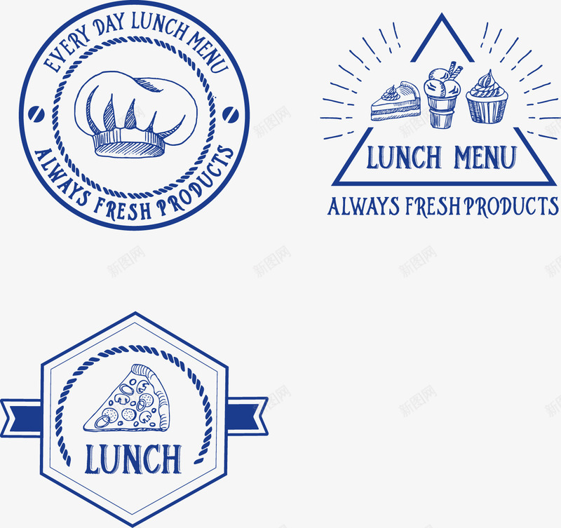 蓝色食物相关logo矢量图图标ai_新图网 https://ixintu.com 菜单logo 装饰 食物 矢量图