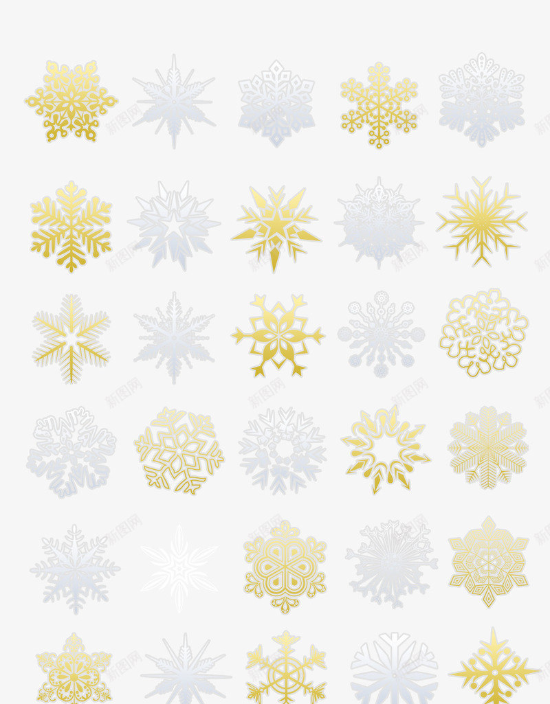 金色白色圣诞雪花图案元素png免抠素材_新图网 https://ixintu.com 圣诞节 白色 金色 雪花