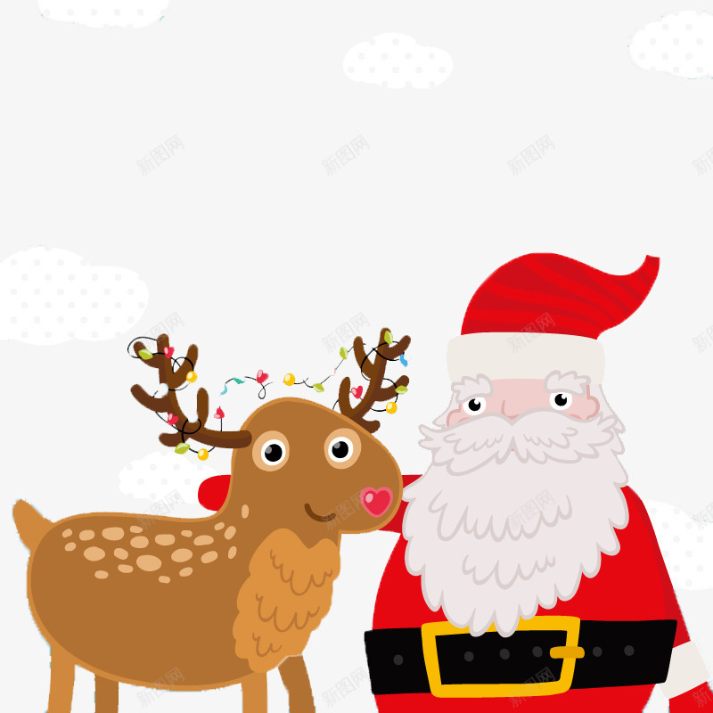 圣诞老人与鲁道夫png免抠素材_新图网 https://ixintu.com 卡通 可爱 圣诞素材 圣诞老人 彩灯 麋鹿
