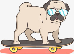彩色墨镜滑板上的哈巴狗矢量图高清图片