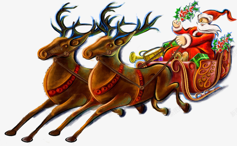 圣诞车插画png免抠素材_新图网 https://ixintu.com 创意 圣诞 老人 鹿