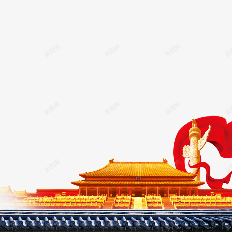 天安门png免抠素材_新图网 https://ixintu.com 华表 大红绸 天安门 红绸