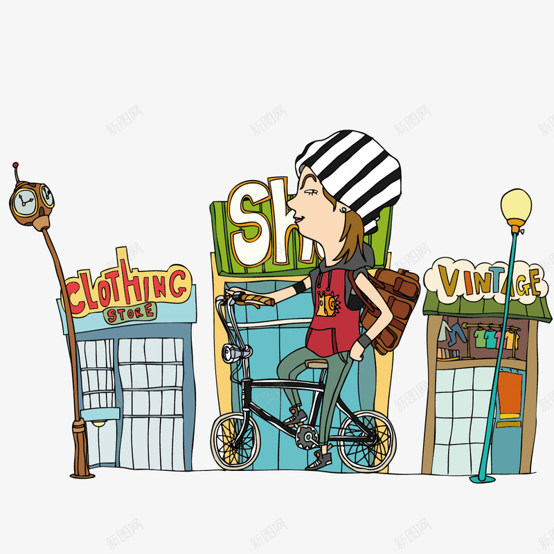 都市骑自行车的人插画png免抠素材_新图网 https://ixintu.com ai 人物 卡通画 建筑 设计 风景插画 骑自行车