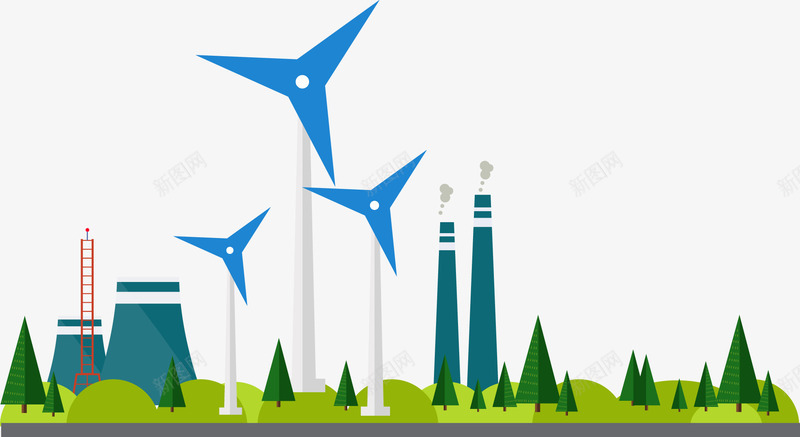 卡通风景矢量图ai免抠素材_新图网 https://ixintu.com 卡通 山坡 插画 树 绿色 网页装饰 自然风景 草地 草坪 风车 矢量图