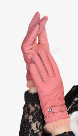 滑雪的女士女士秋冬天羽绒棉手套高清图片