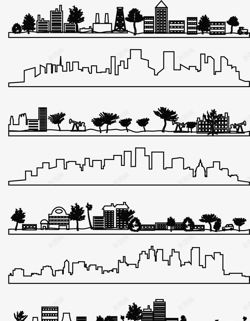 城市剪影黑白矢量图ai免抠素材_新图网 https://ixintu.com 剪影 城市 素材 黑白 矢量图