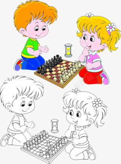 下棋的两个小孩素材